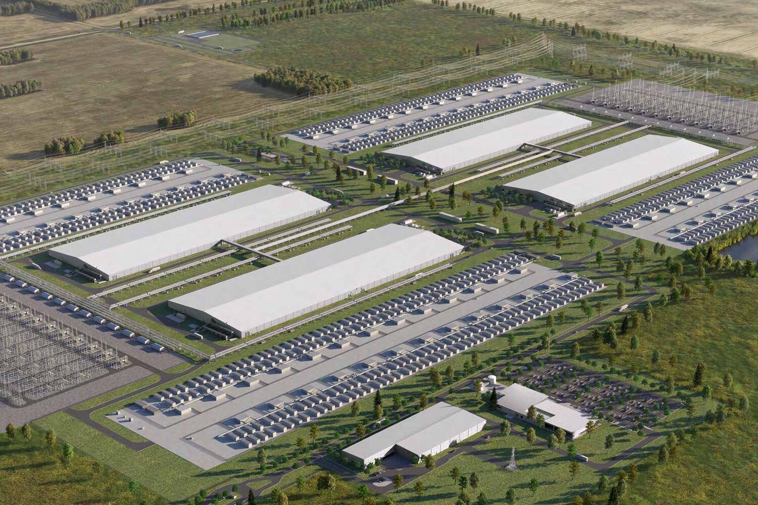 Aerial rendering of the Sturgeon County data center campus